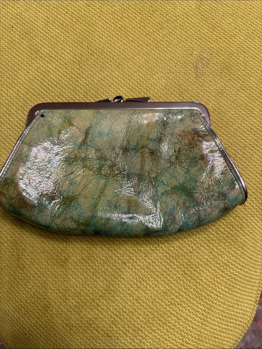 Abas Vintage Green Marble Effect Leather Clutch with Silver Frame